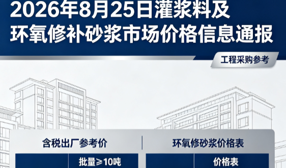 娄底2026年8月25日灌浆料及环氧修补砂浆市场价格信息通报